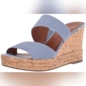 Franco Sarto Women's Fiore Wedge Sandals Suede Blue Slides Mules Cork Shoes 8